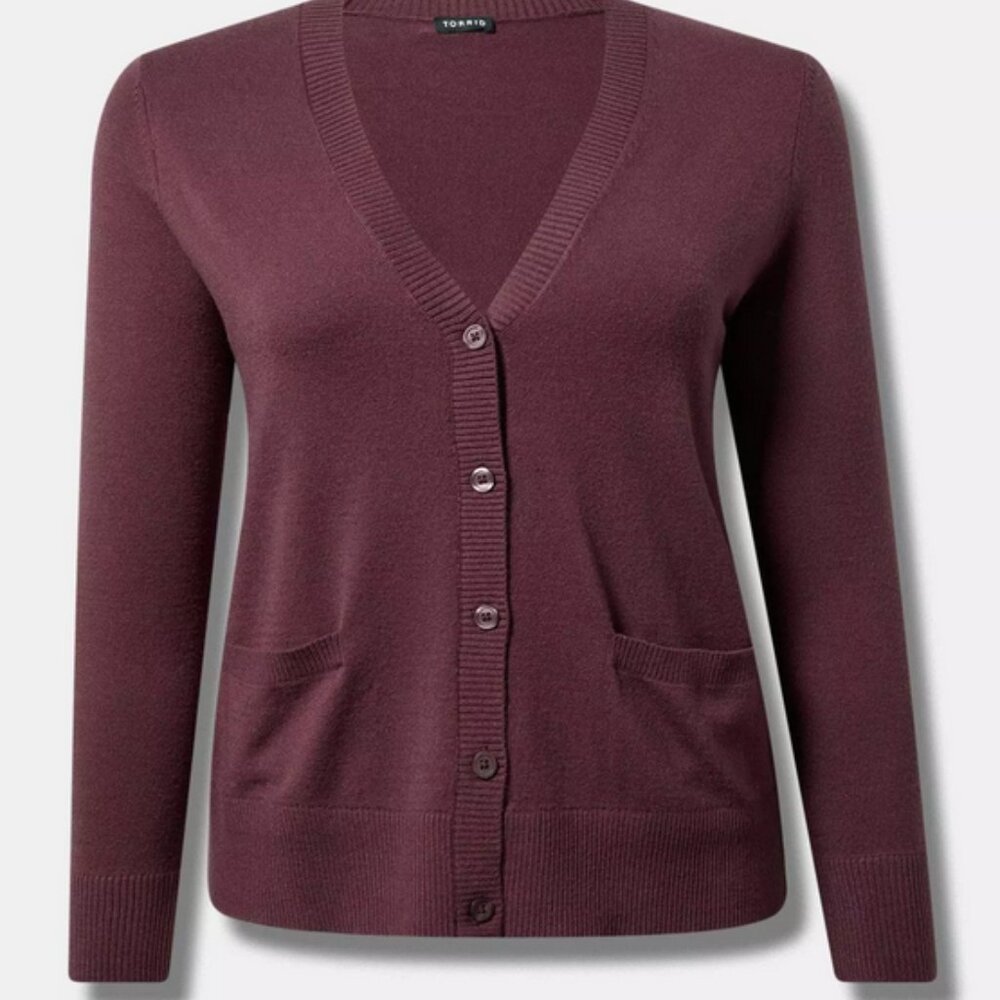 Torrid Everyday Soft V-Neck Pocket Women's Burgundy Cardigan Sweater Size 0X